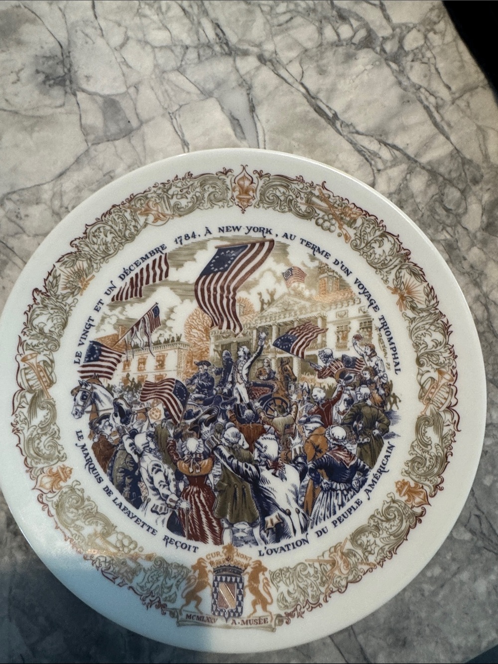 Decorative Commemorative Plate in White, Blue and Gold by Unknown Brand